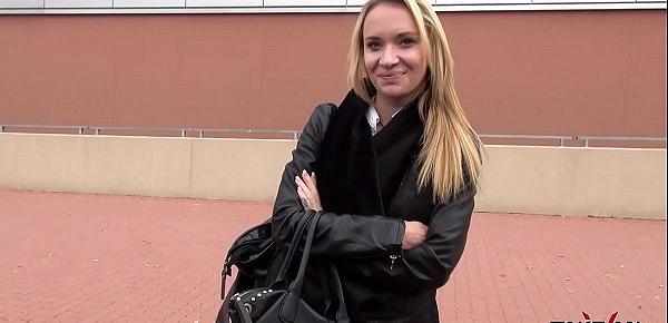  Takevan Blonde rich chick caught and convinced by shopping mall to fuck in car